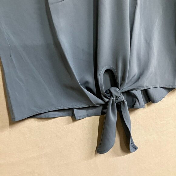 SUEANI Women's S Gray Tie Front Top Summer V-Neck Long Sleeve Twist Knot T-Shirt - Picture 8 of 12